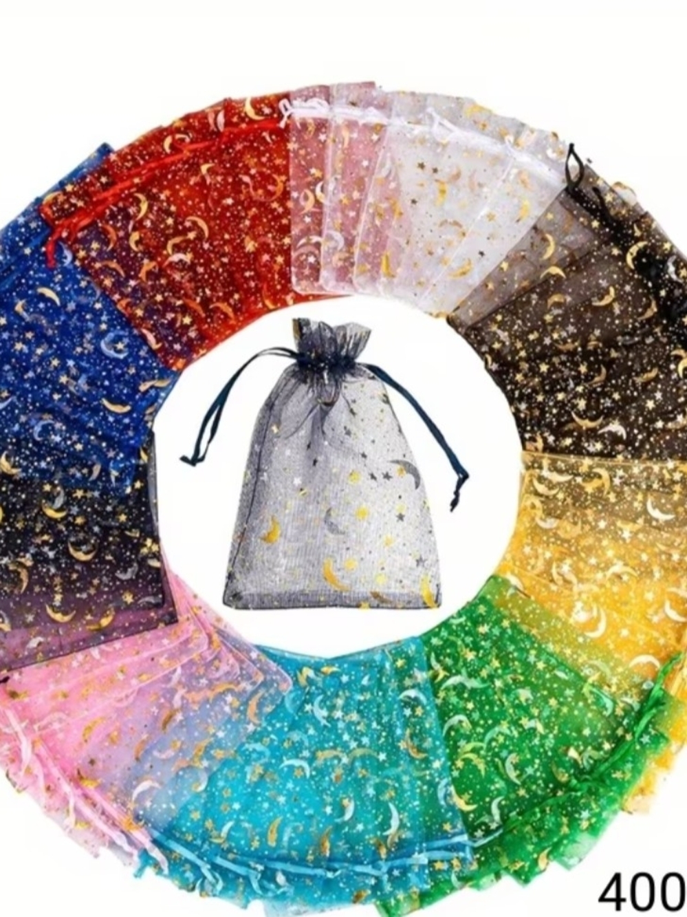 400pcs Moon Star Organza Bags, 2.76" x 3.54"(7*9 cm) 10 Colors Mixed Color Mesh